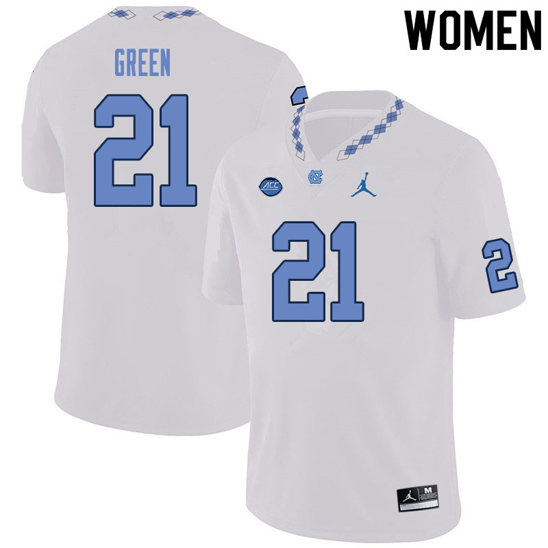 Women #21 Elijah Green North Carolina Tar Heels College Football Jerseys Sale-White